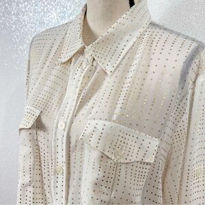ELLEN TRACY cream and gold sheer buttoned down blouse